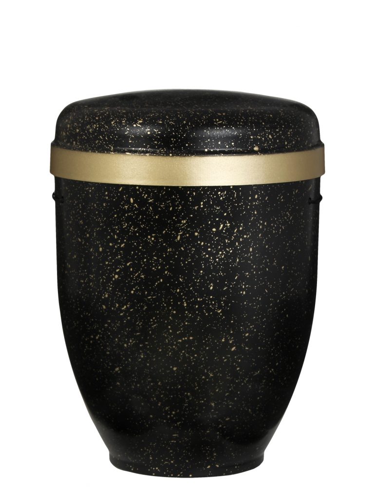 Biologisch abbaubare Urne schwarz mit goldener Sprenkelung und Goldrand