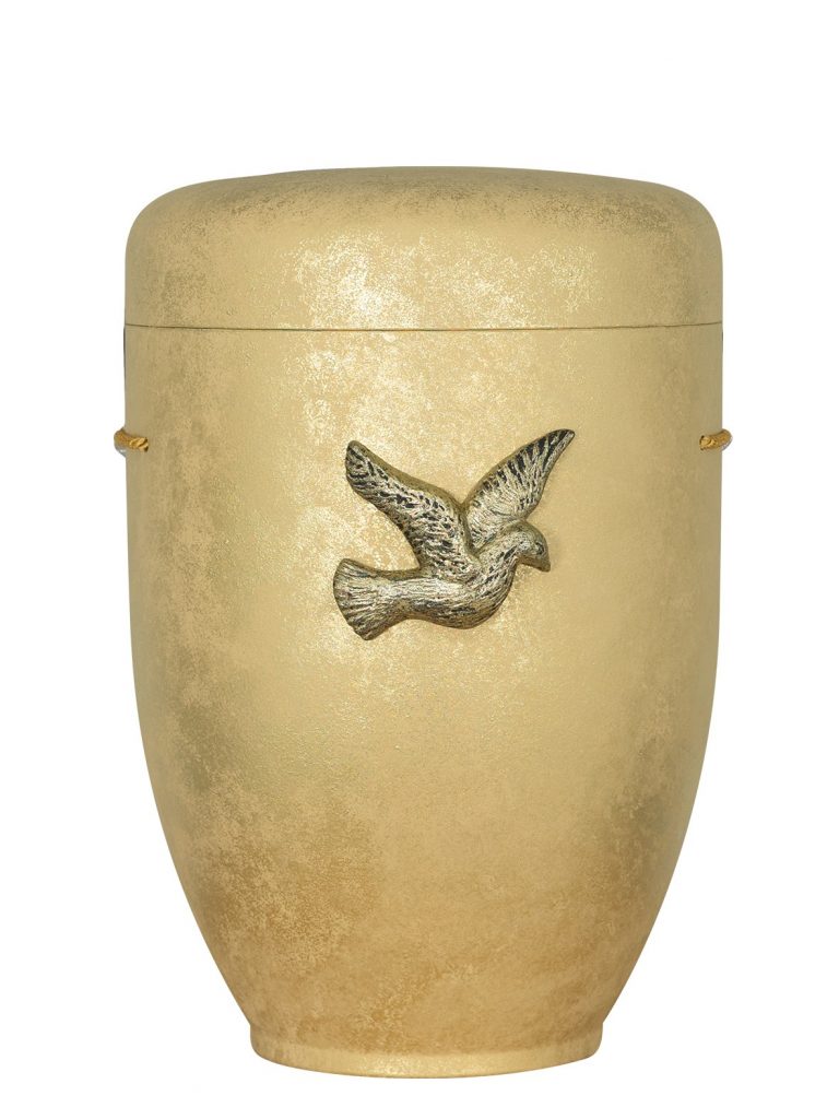 Biologisch abbaubare Urne beige marmoriert mit Tauben-Symbol