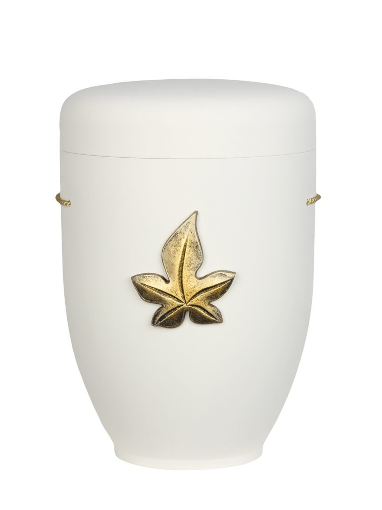 Naturfaserurne in Samtoptik (Farbe/Rand folgt) mit aufgesetztem Emblem „Motiv D07“ in Gold