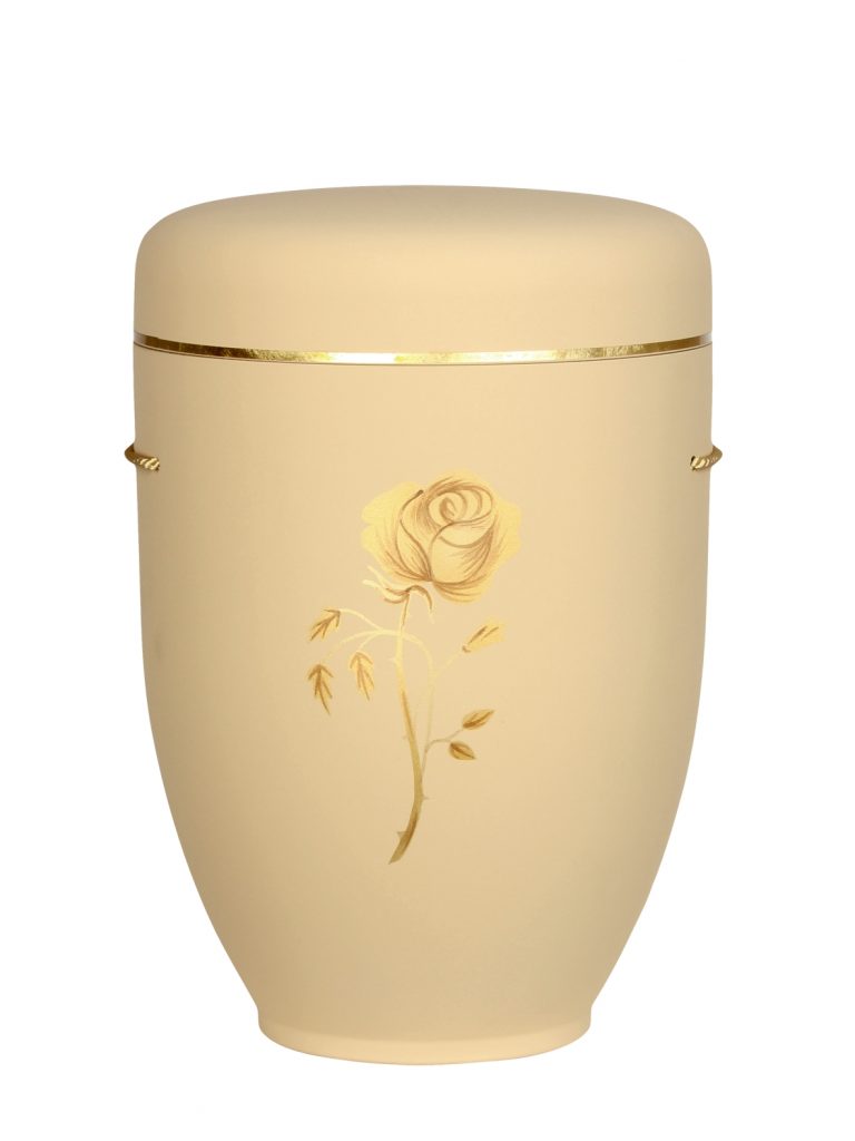 Naturfaserurne, matt savanne, Goldband schmal mit gemaltem Motiv „Motiv M55“ in Gold