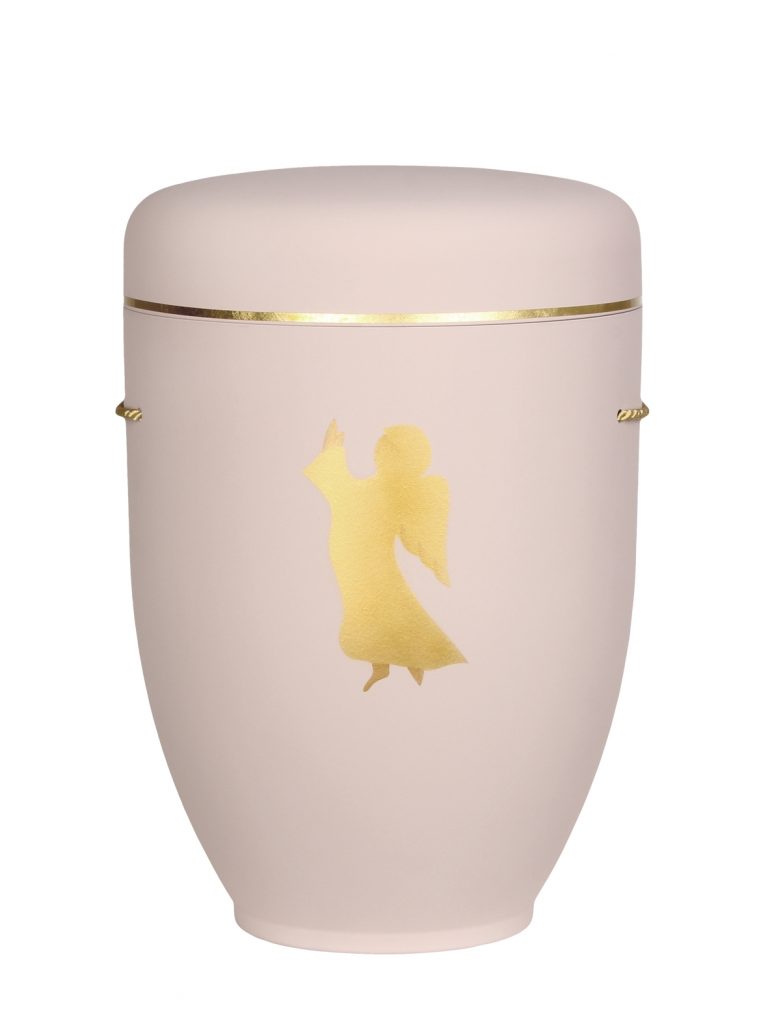 Naturfaserurne, matt rosé, Goldband schmal mit gemaltem Motiv „Motiv M33“ in Gold