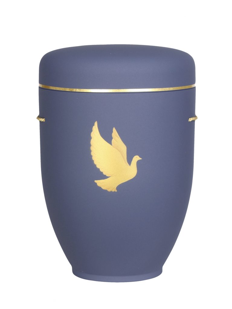 Naturfaserurne, matt lavendel, Goldband schmal mit gemaltem Motiv „Motiv M37“ in Gold