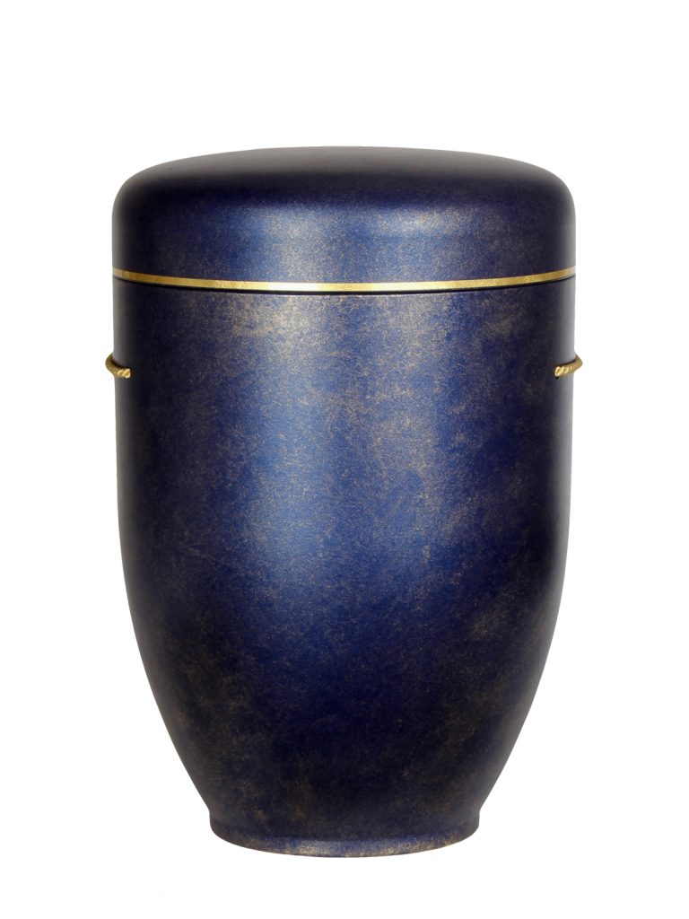 Biologisch abbaubare Urne metallic blau mit Goldschimmer