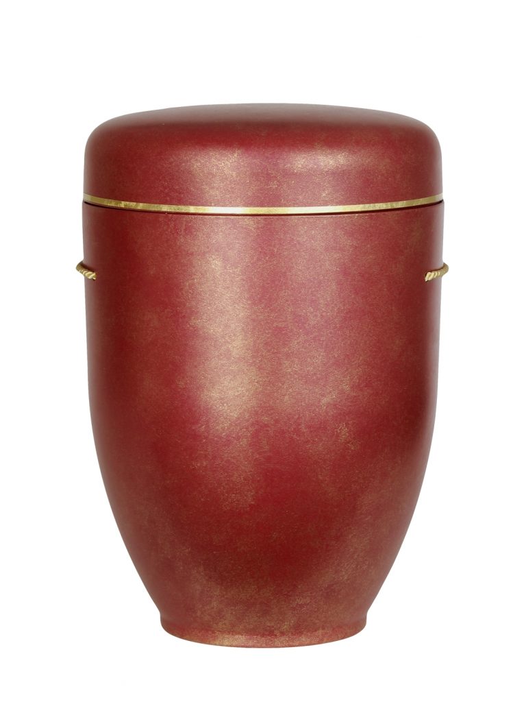 Biologisch abbaubare Urne metallic rot mit Goldschimmer