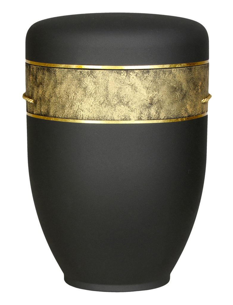Schwarze Urne mit goldener Bordüre – klassisch und würdevoll