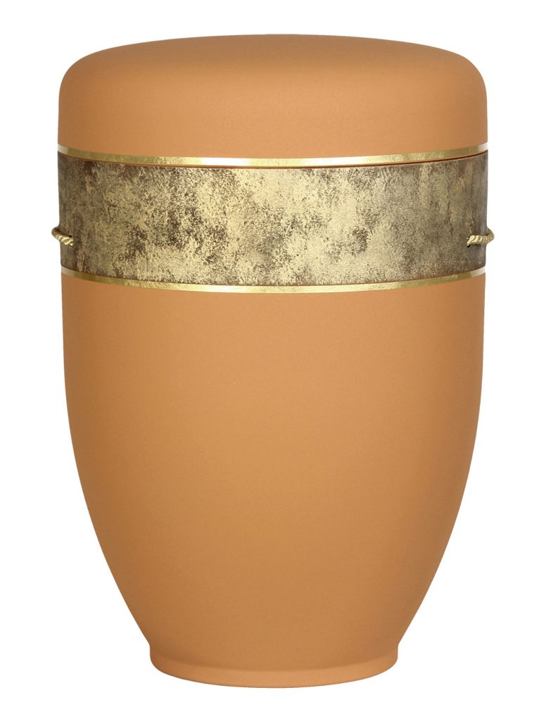 Sandfarbene Urne mit goldener Bordüre – naturfarben