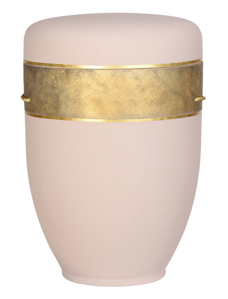 Roséfarbene Urne mit goldener Bordüre – sanft und edel