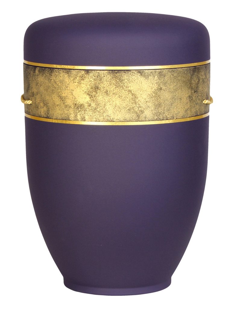 Violette Urne mit goldener Bordüre – spirituell und edel