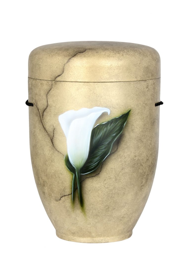 Biologisch abbaubare Urne marmoriert mit weißer Calla
