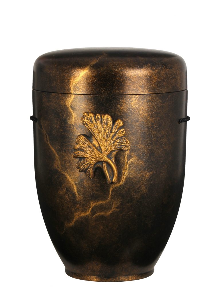 Biologisch abbaubare Urne dunkel marmoriert mit Gingko-Symbol