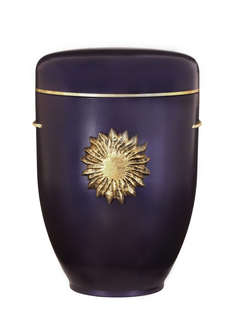 Biologisch abbaubare Urne metallic violett mit Sonne