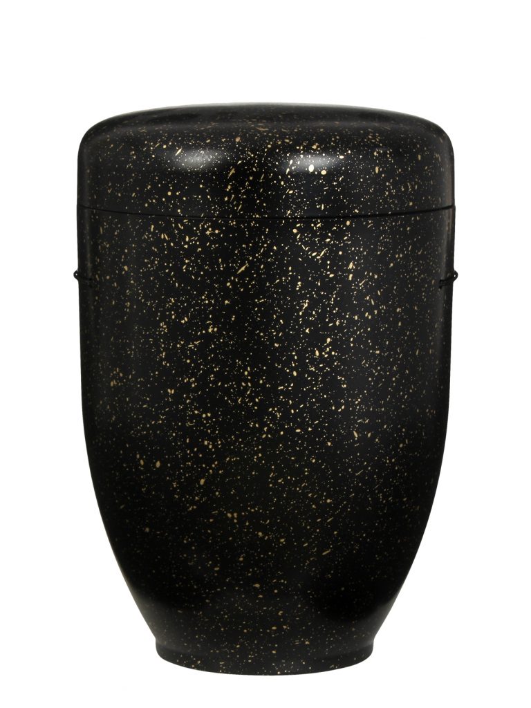 Biologisch abbaubare Urne schwarz mit goldener Sprenkelung