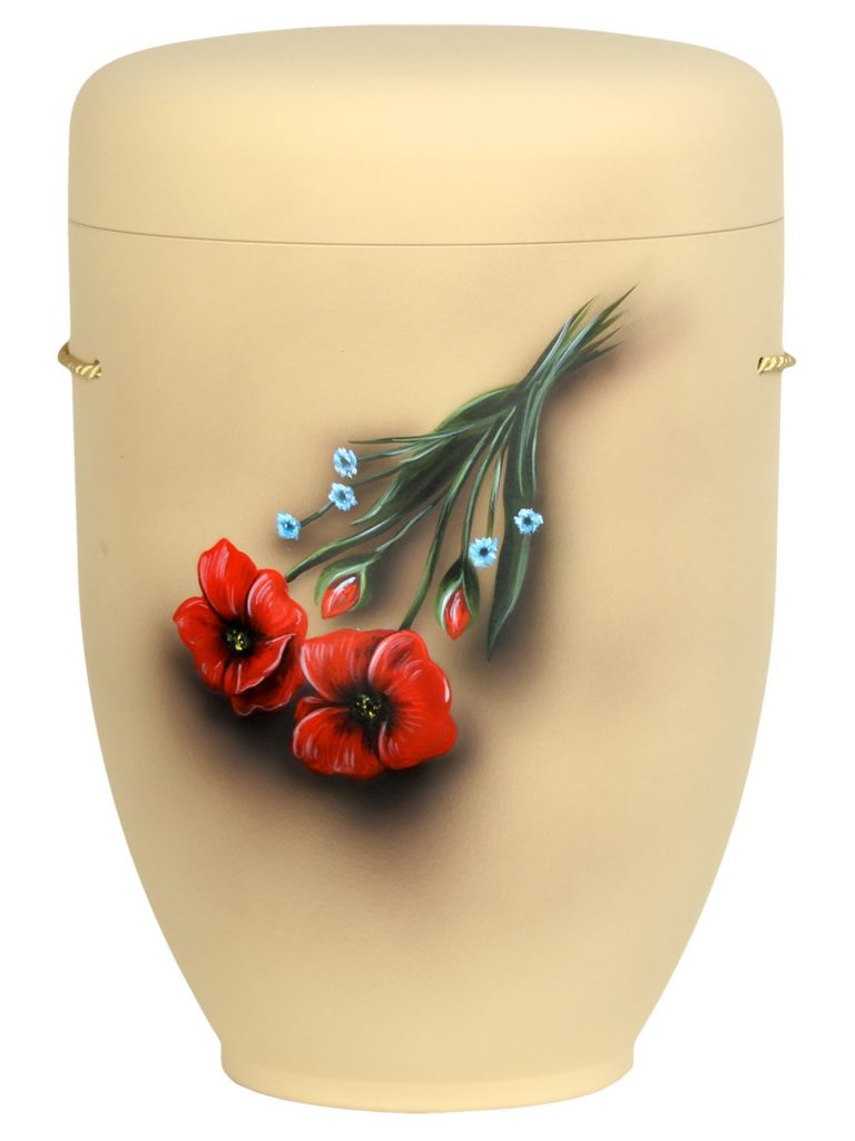 Naturfaserurne, matt savanne, handbemaltes Motiv: Mohnblumen ohne Parkett