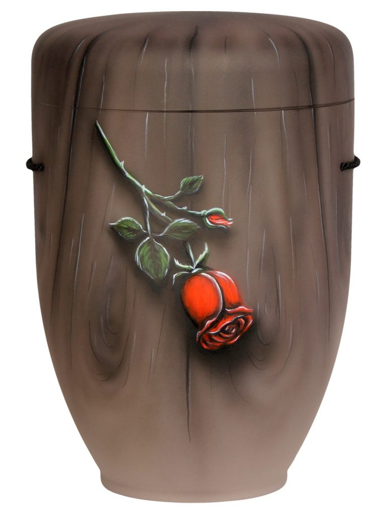 Biologisch abbaubare Urne marmoriert mit roter Rose