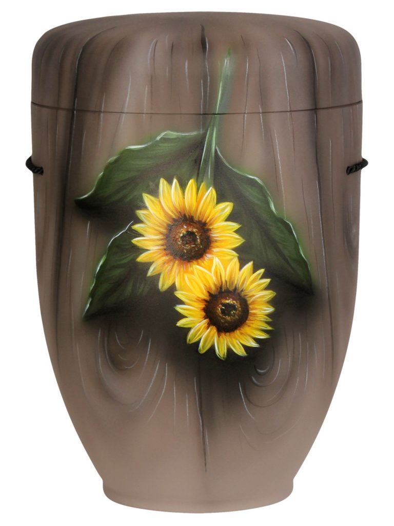 Biologisch abbaubare Urne marmoriert mit Sonnenblumen