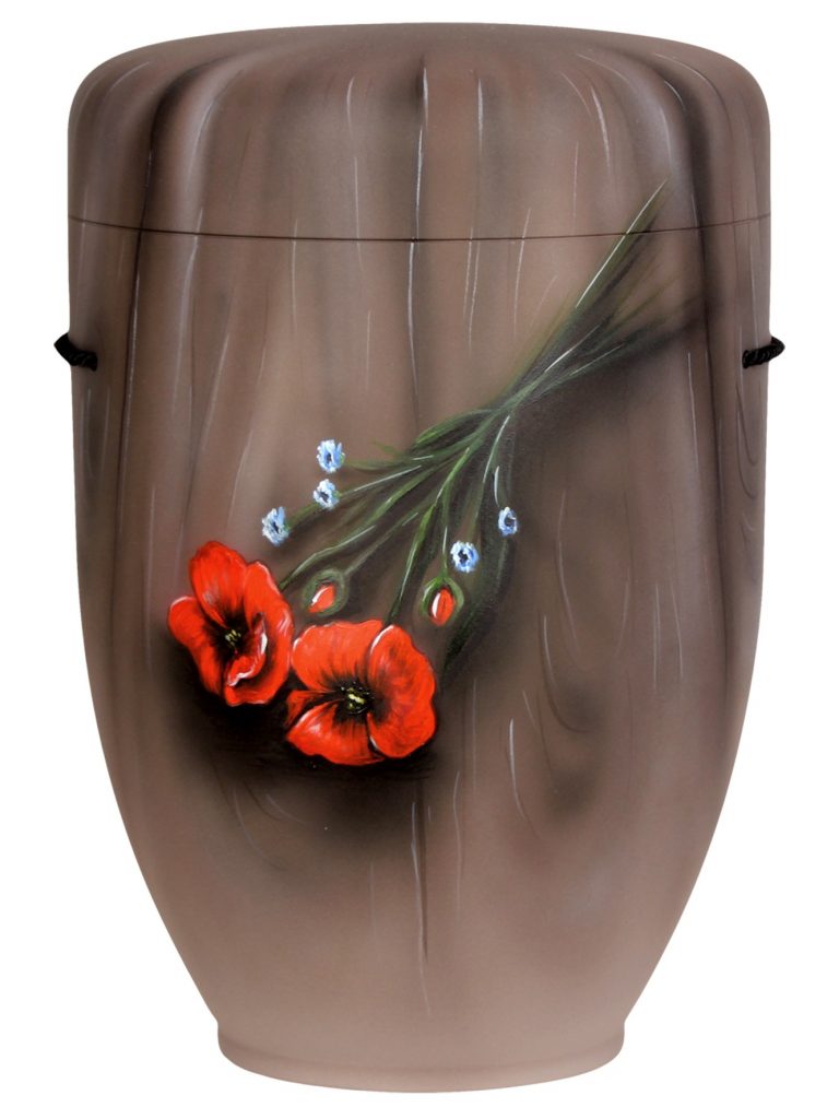 Biologisch abbaubare Urne marmoriert mit Mohnblumen
