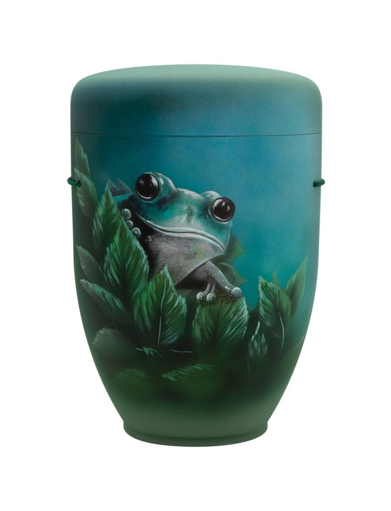 Handbemalte Motiv-Urne mit Frosch zwischen Blättern