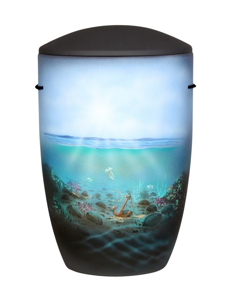 See-Urne mit Unterwasserwelt, Anker und Fischen, handbemalt