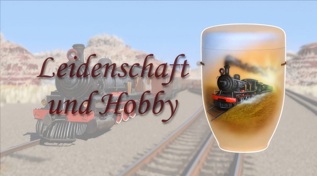 Individuell gestaltete Urne mit Eisenbahn-Motiv – biologisch abbaubar
