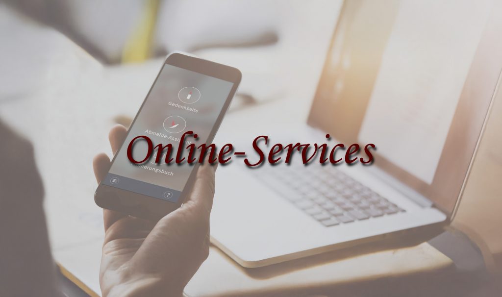 Smartphone mit Online-Services im Kunden-Center von Löer Bestattungen